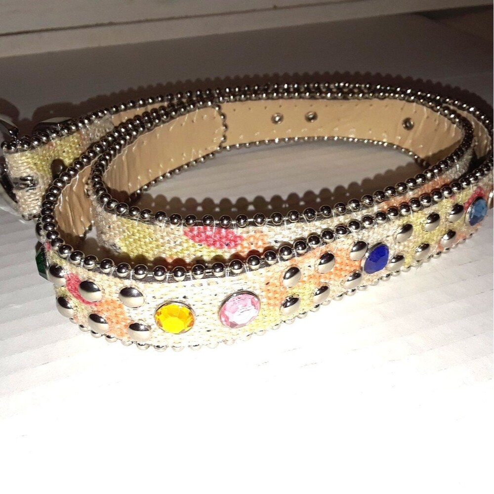 Textured Belt Silver-Tone Embellished 32 in Plastic Colored Beads Metal Hardware